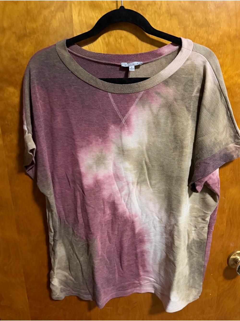 white birch Pink and Tan Tie-Dye Short Sleeve Top
